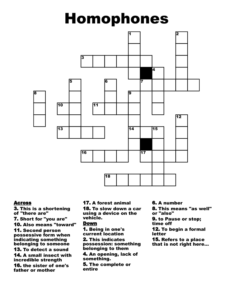 Homophones Crossword