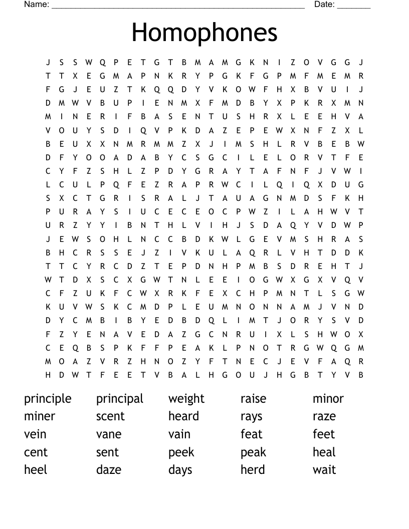 Homophones Word Search