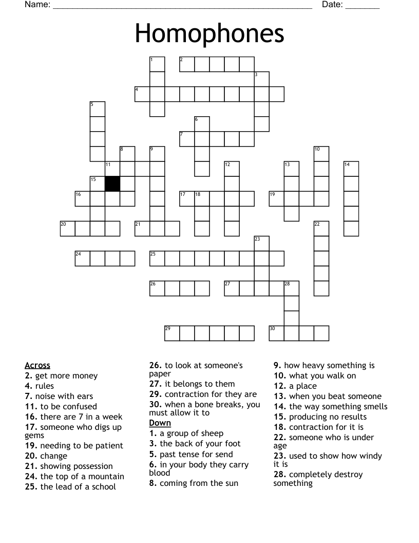 Homophones Crossword