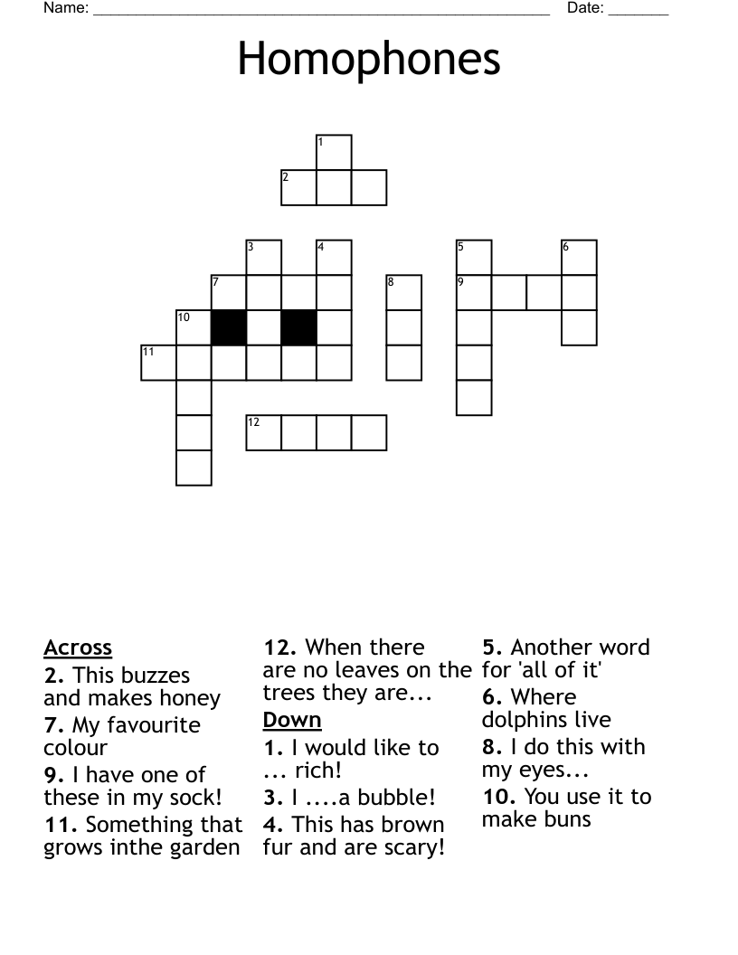 Homophones Crossword