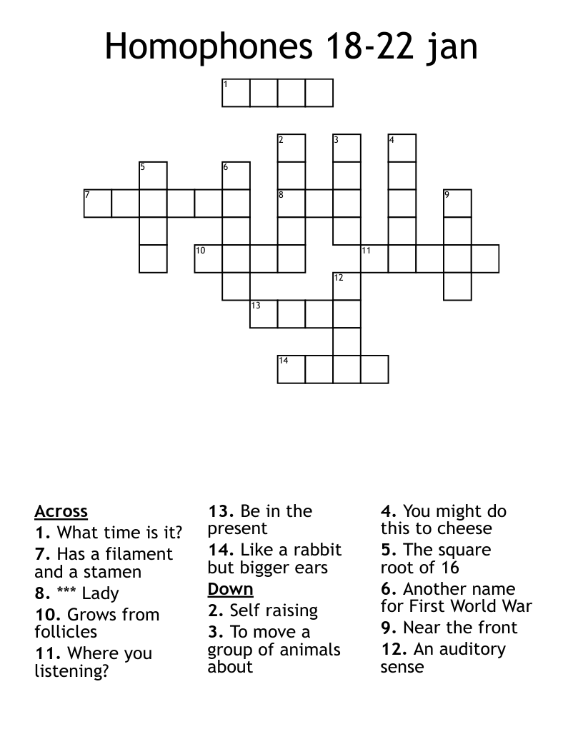 Homophones 18-22 jan Crossword