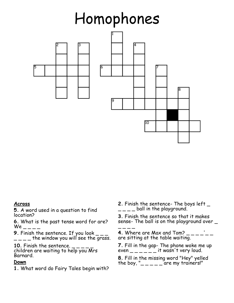 Homophones Crossword