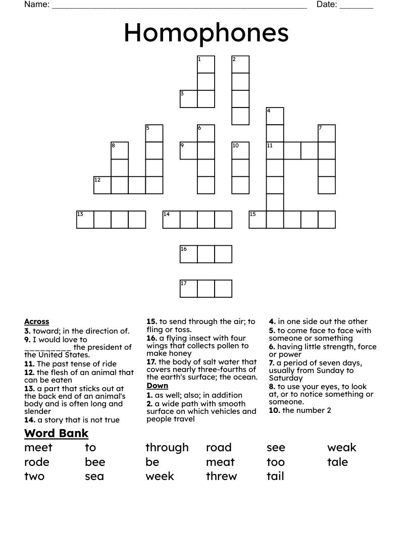 Homophones Crossword