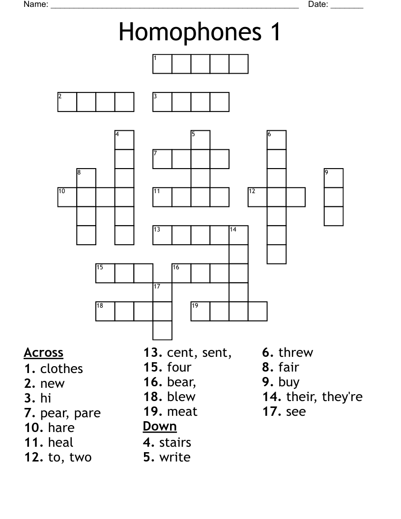 Homophones 1 Crossword