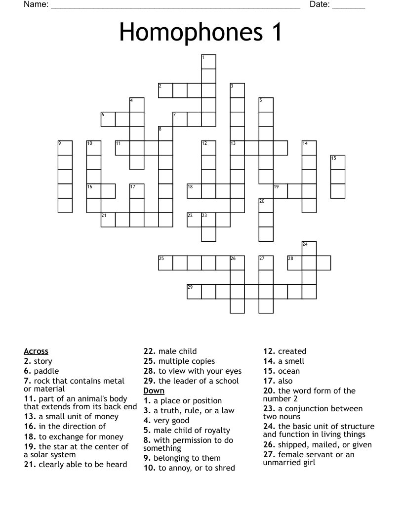 Homophones 1 Crossword