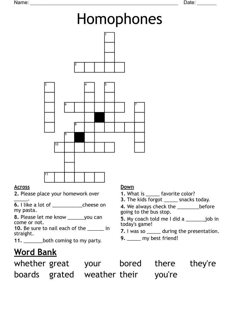 Homophones Crossword