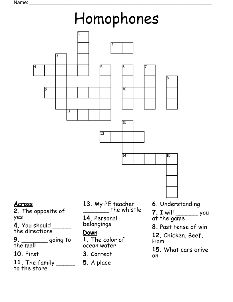 Homophones Crossword
