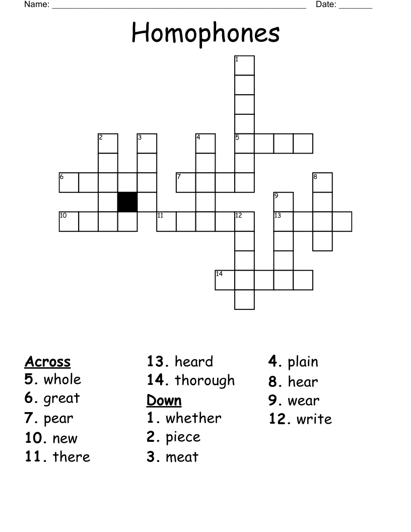 Homophones Crossword