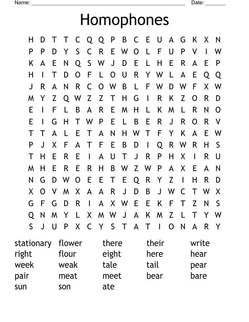 Homophones Word Search