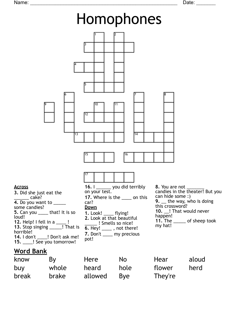 Homophones Crossword