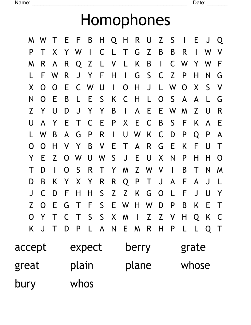Homophones Word Search