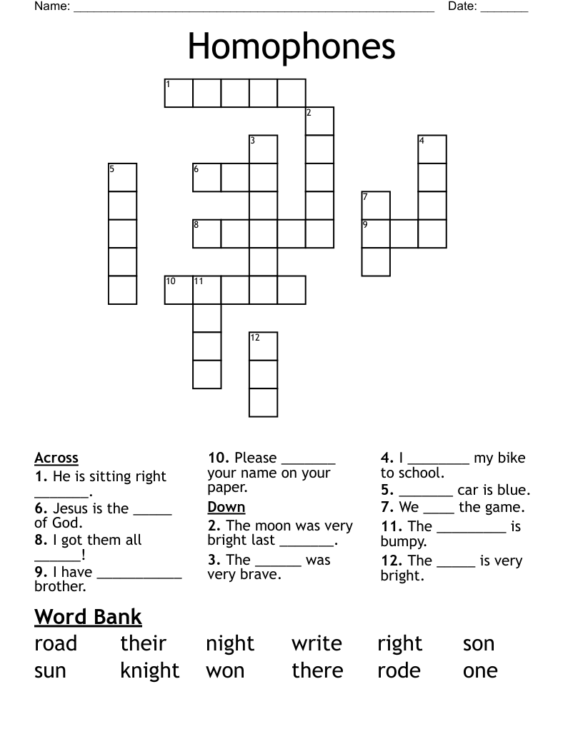 Homophones Crossword