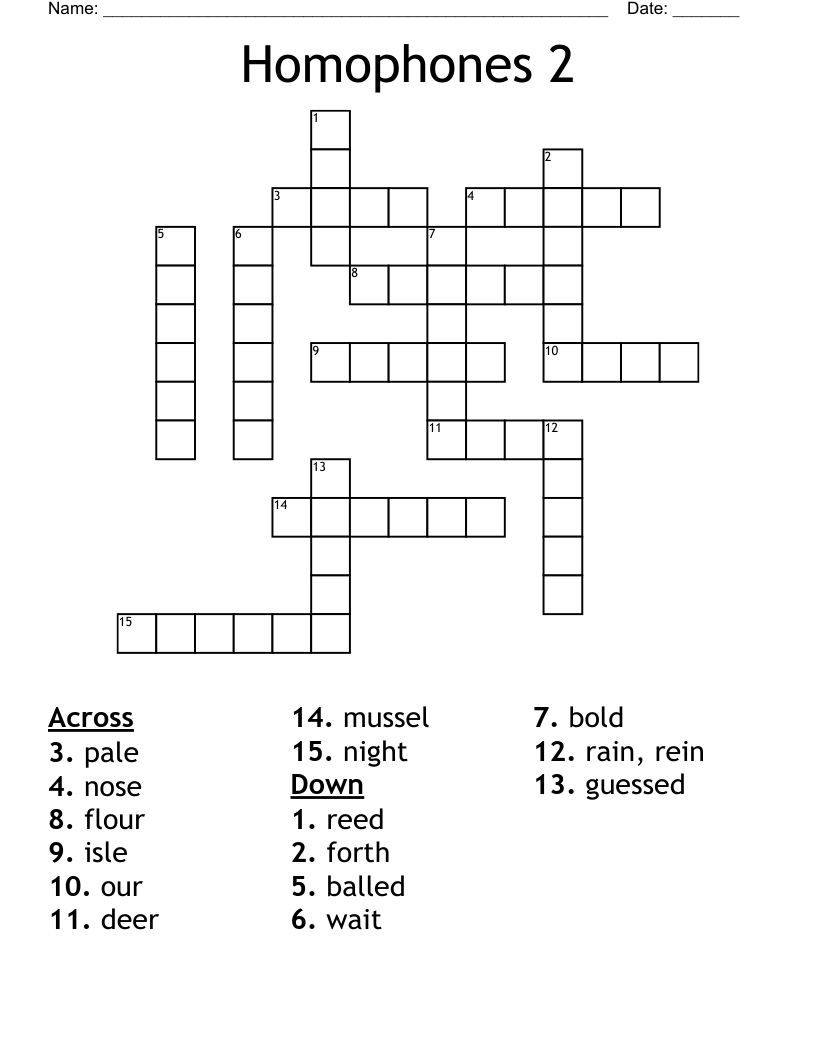 Homophones 2 Crossword