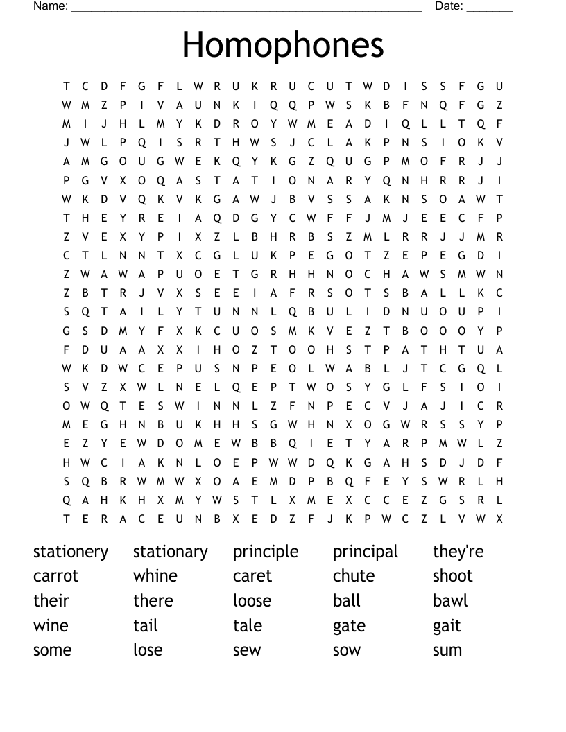 Homophones Word Search