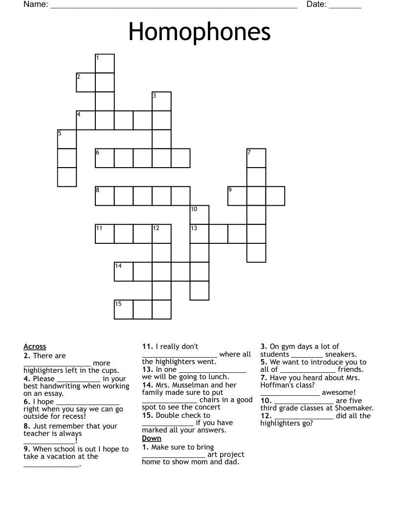 Homophones Crossword