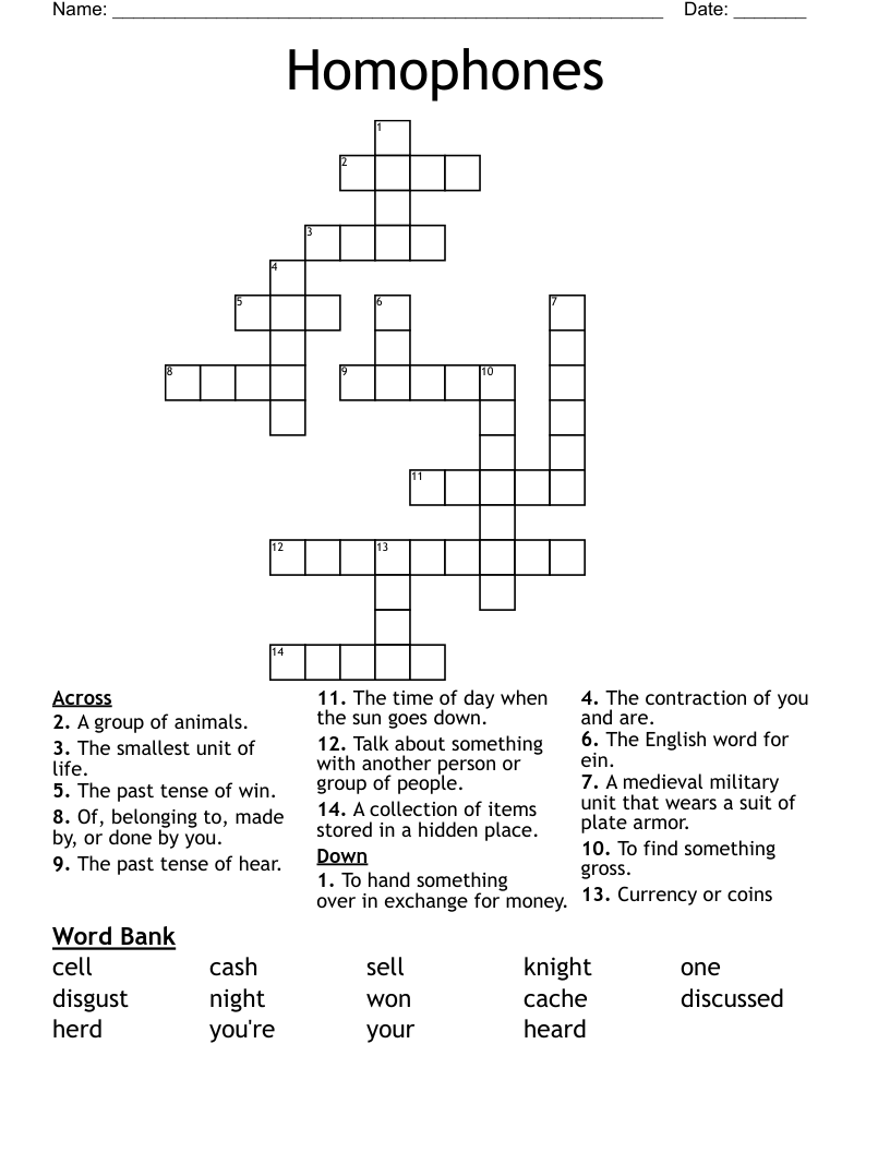 Homophones Crossword