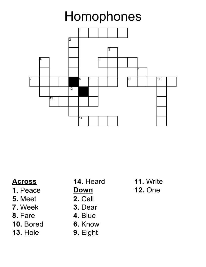 Homophones Crossword