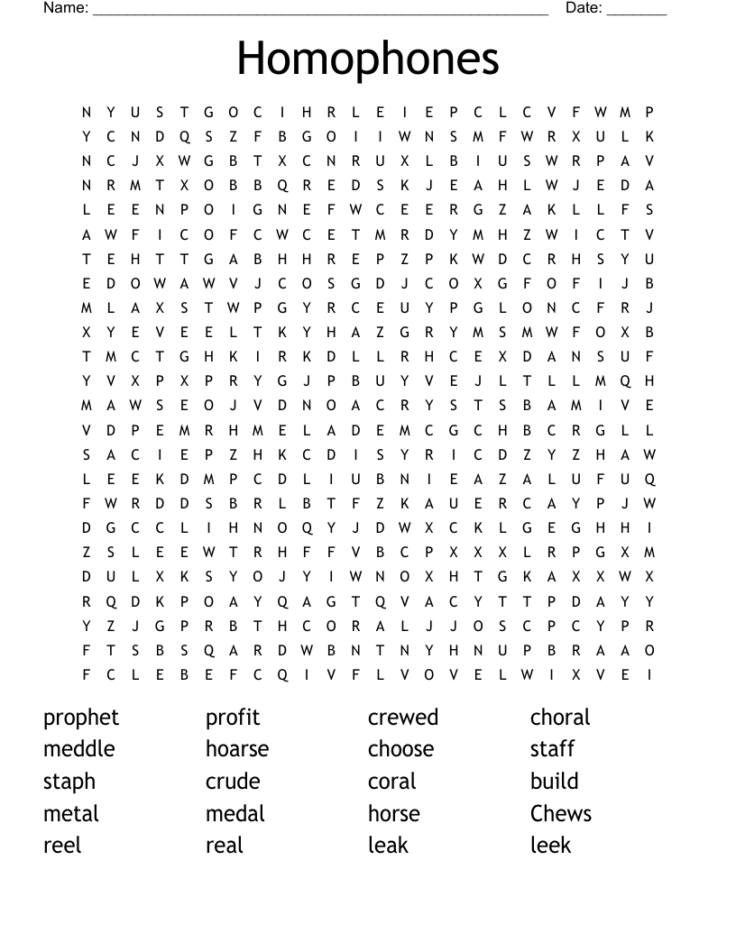 Homophones Word Search