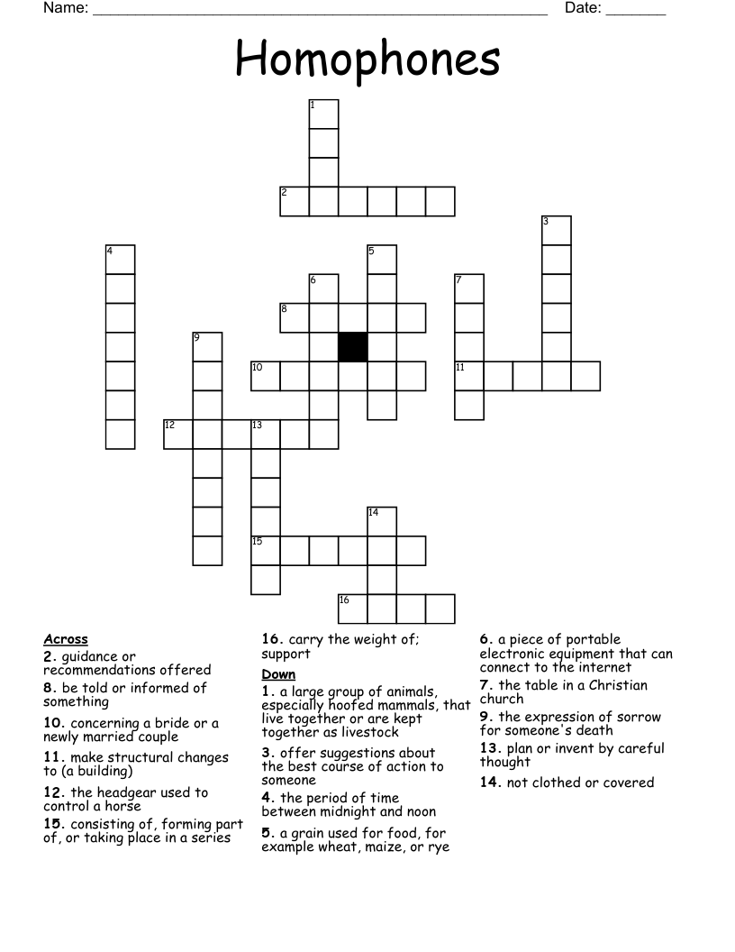 Homophones Crossword