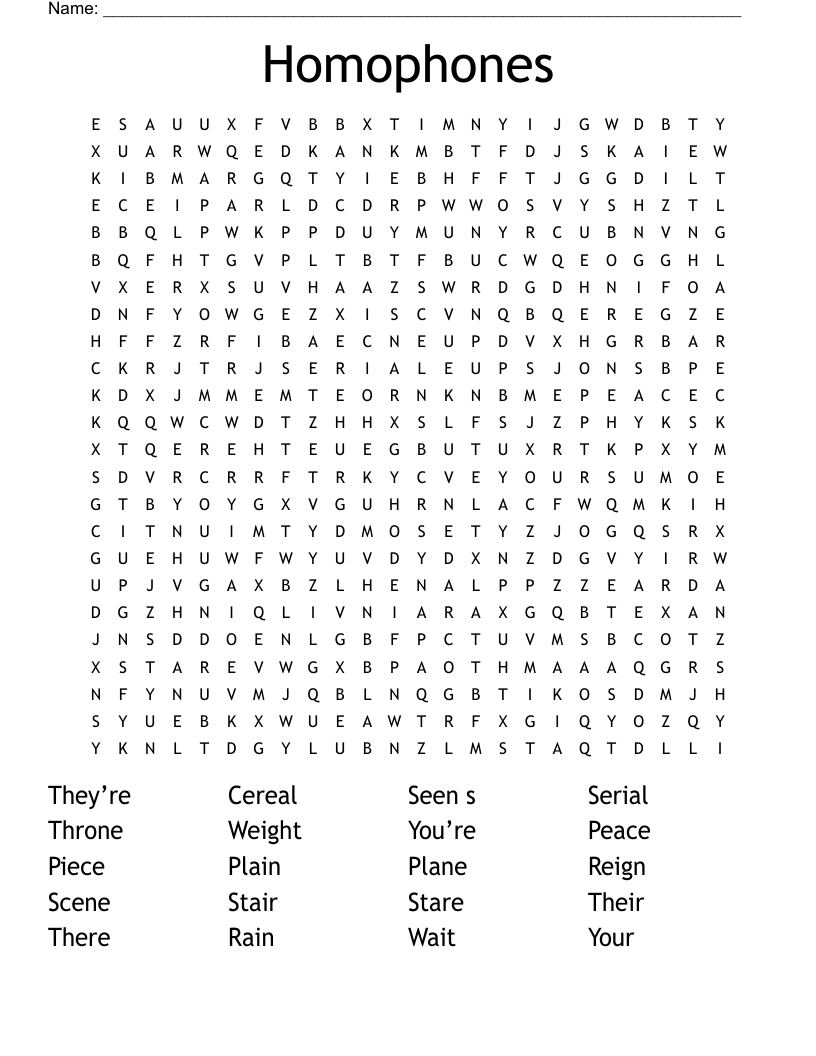 Homophones Word Search