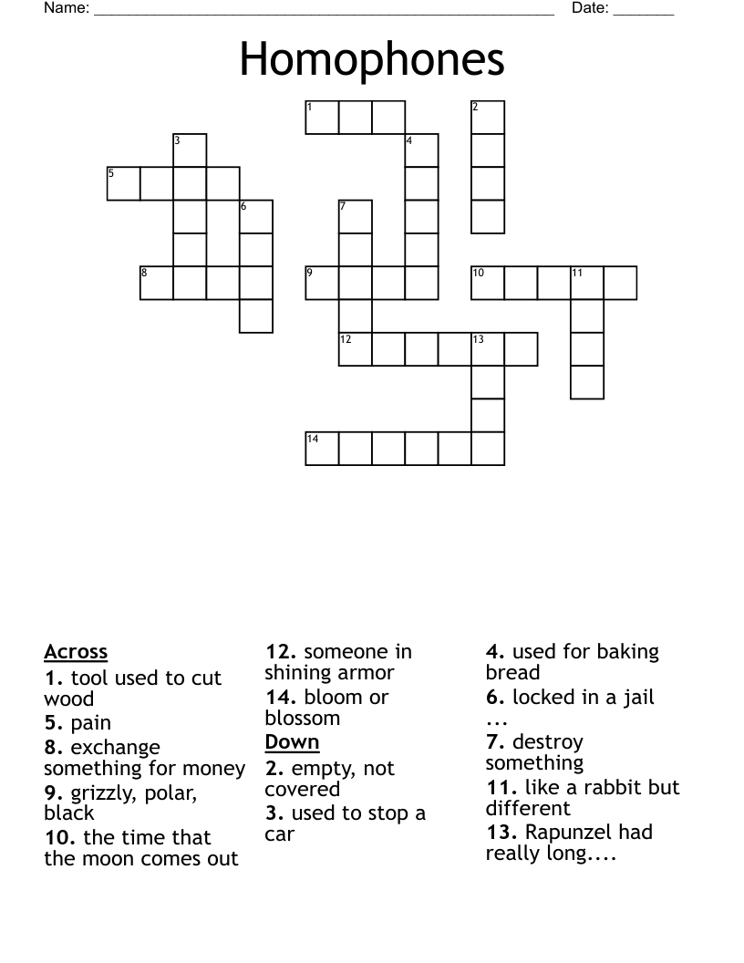 Homophones Crossword