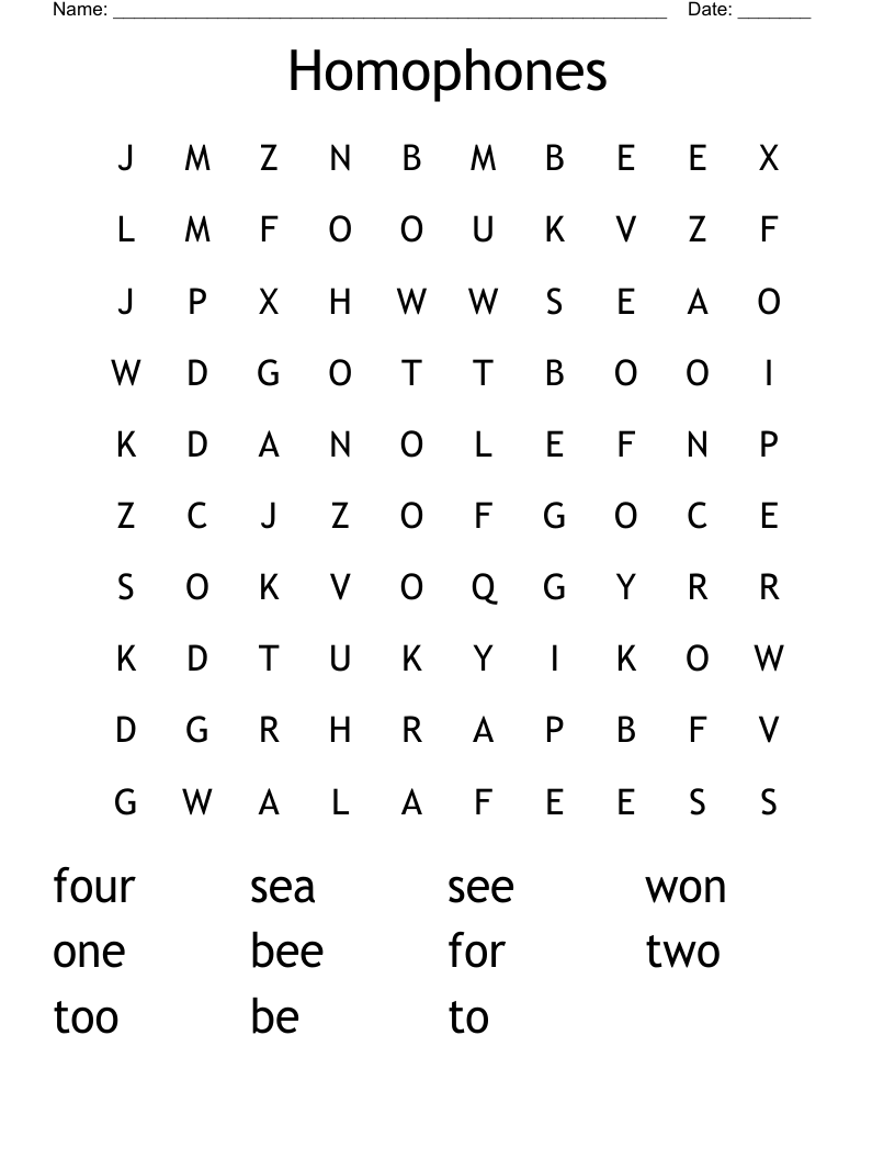 Homophones Word Search