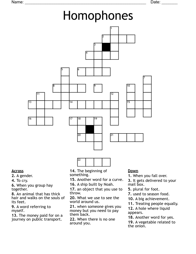 Homophones Crossword