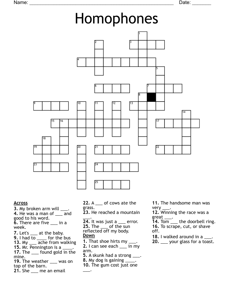 Homophones Crossword