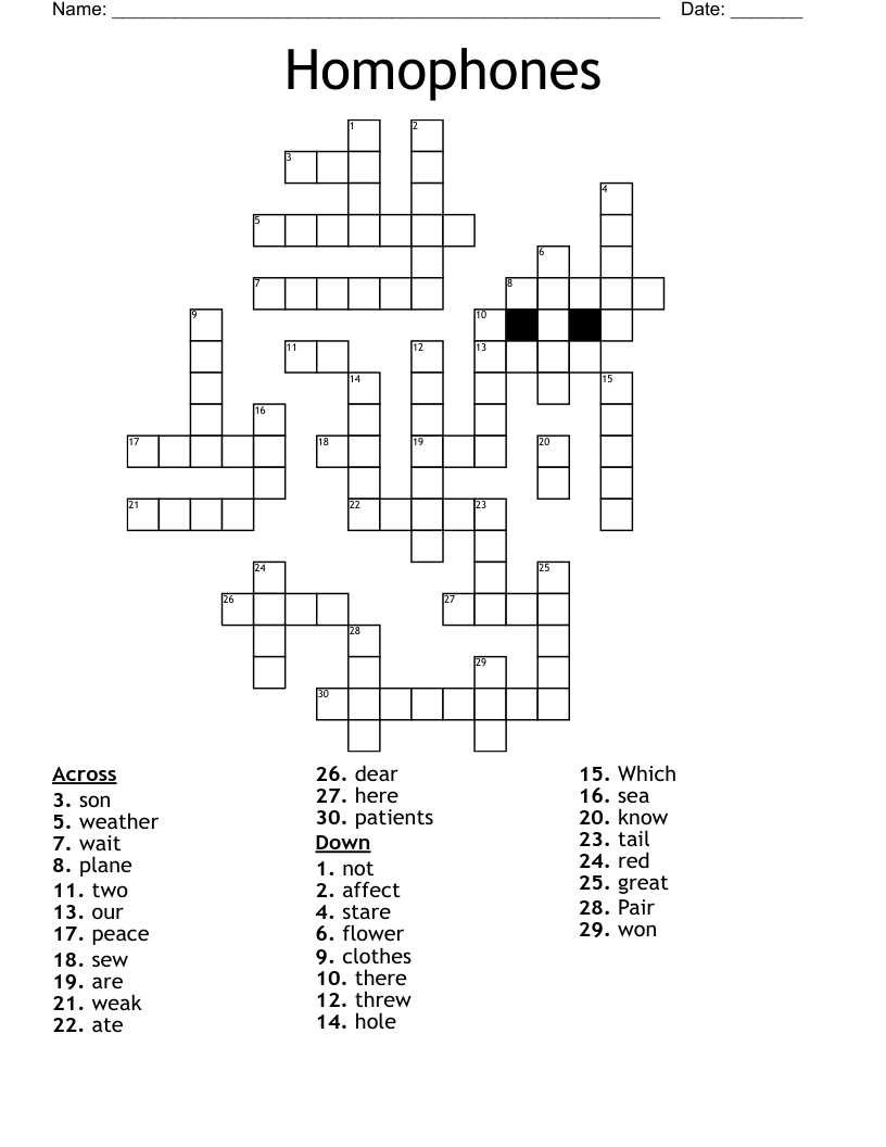 Homophones Crossword