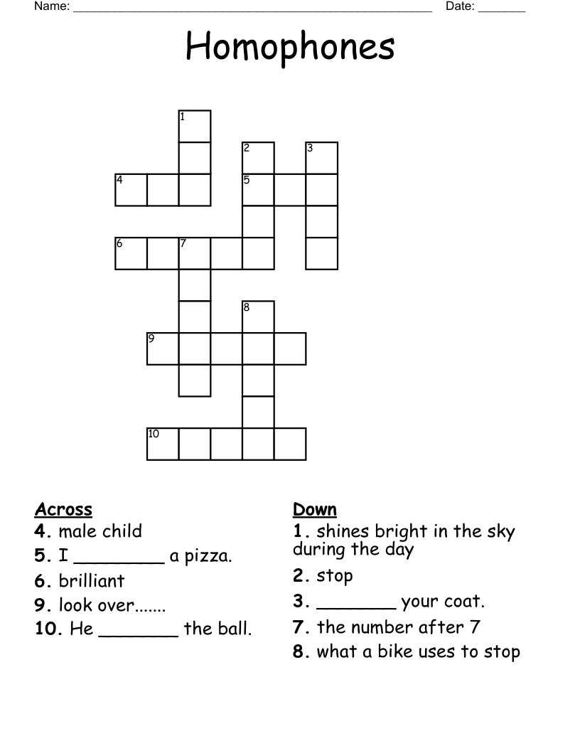 Homophones Crossword