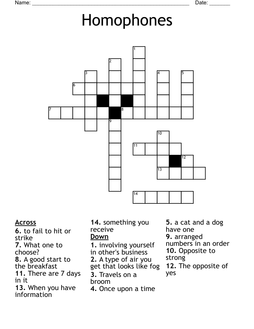 Homophones Crossword