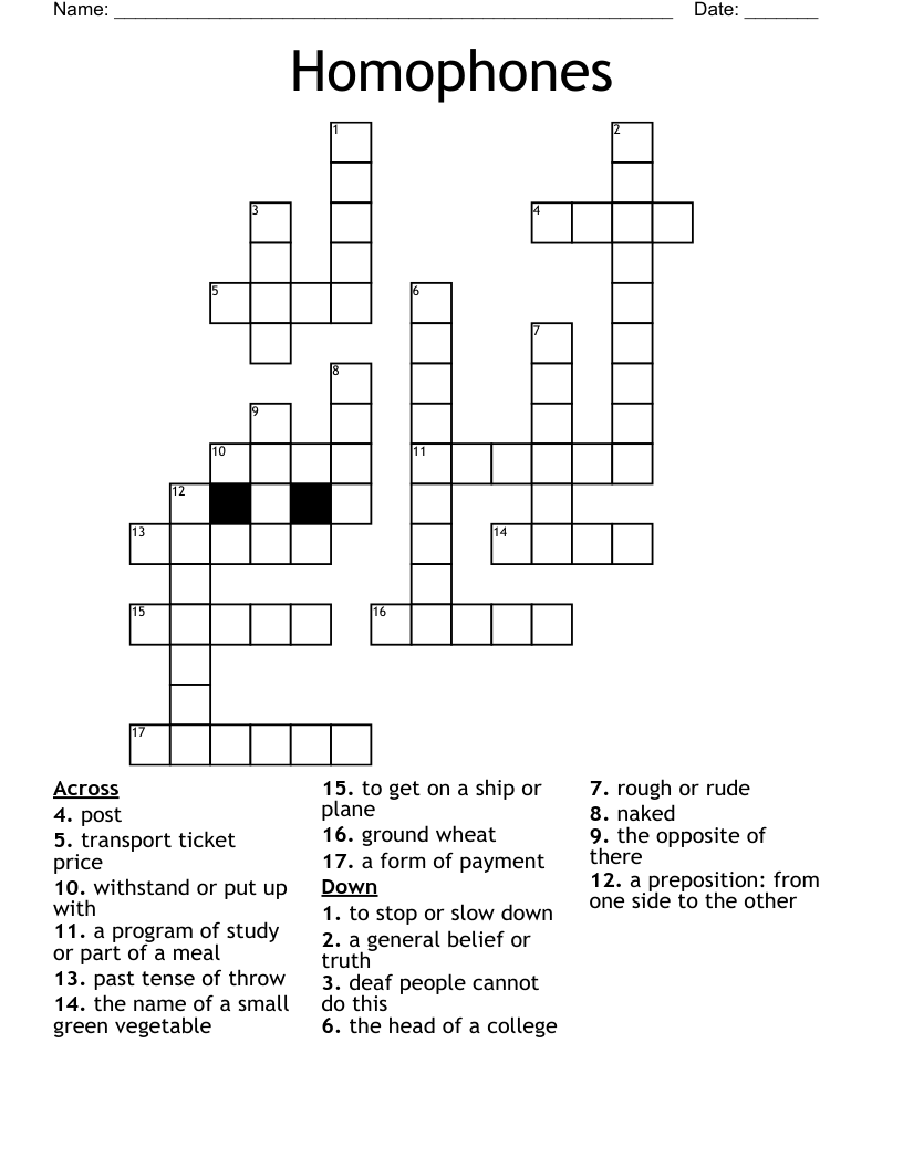 Homophones Crossword