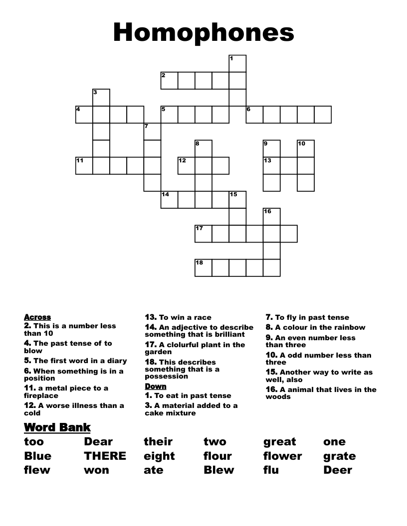 Homophones Crossword