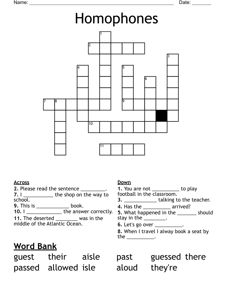 Homophones Crossword