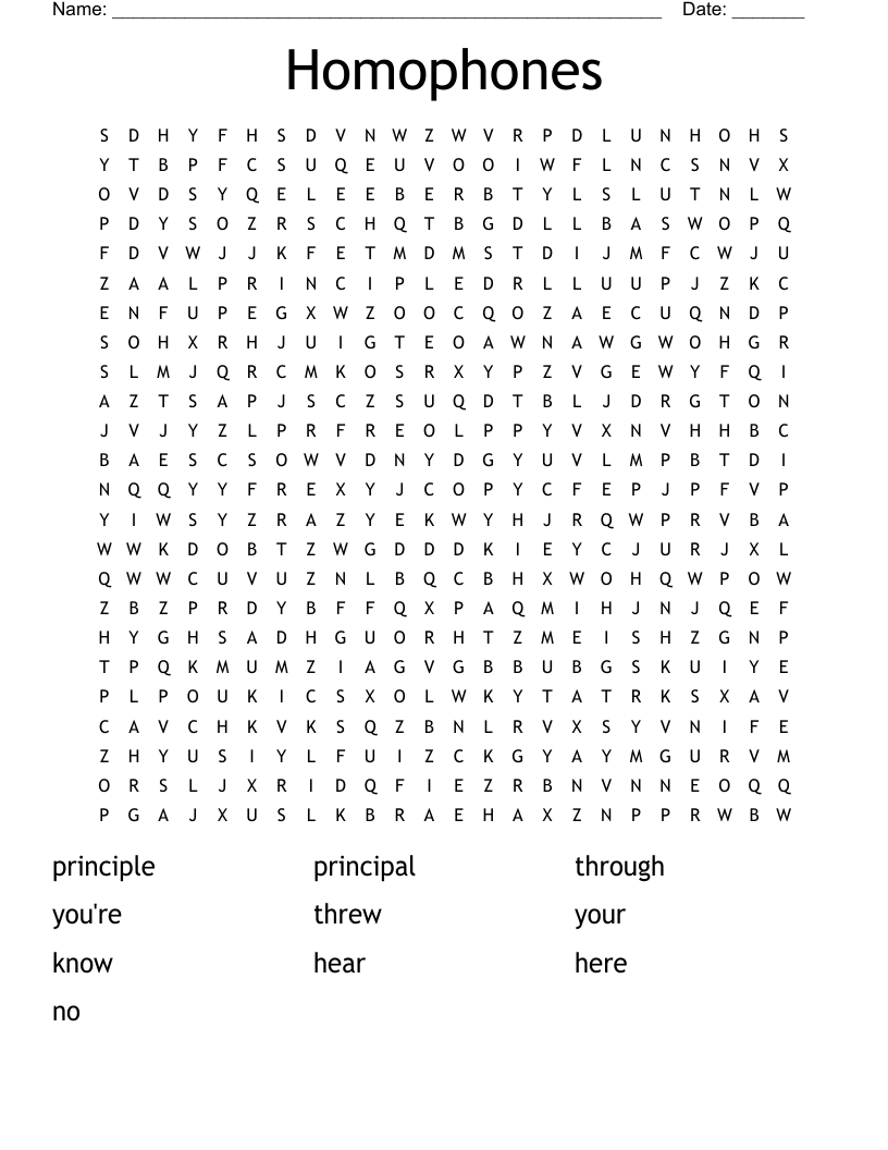 Homophones Word Search