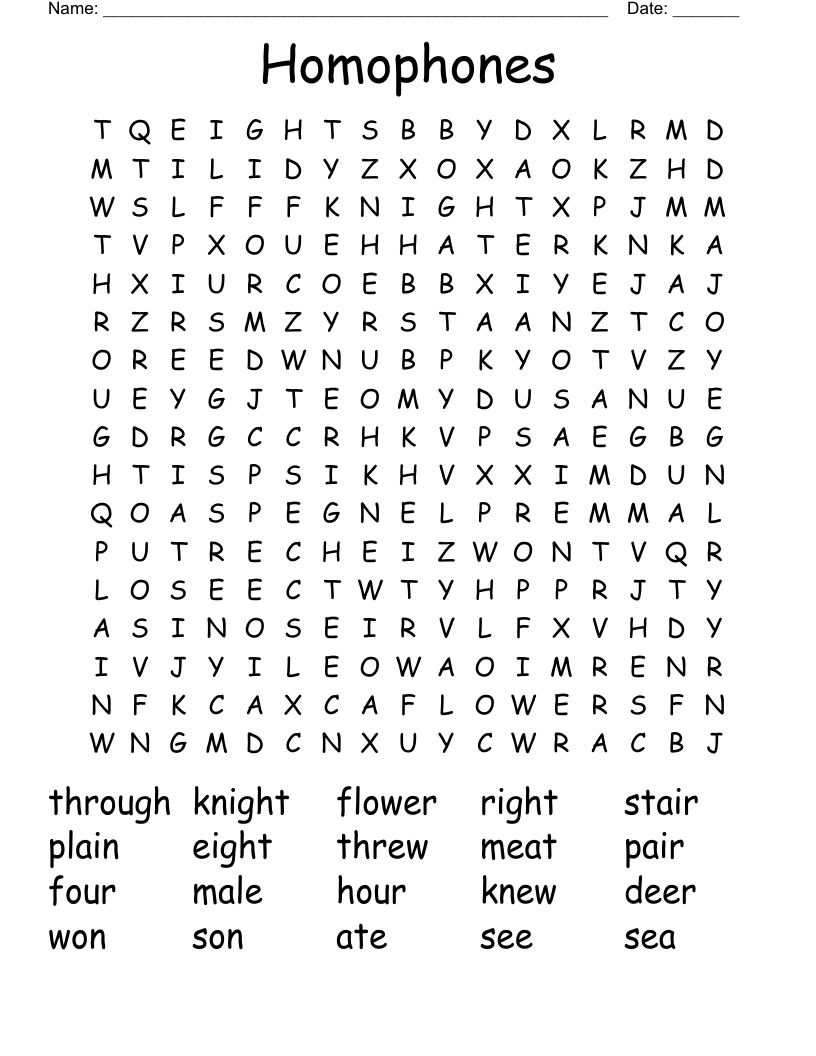 Homophones Word Search