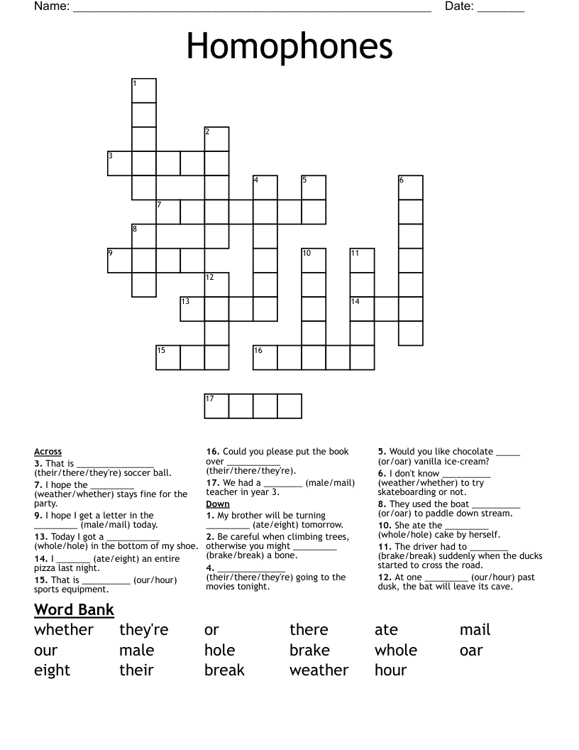 Homophones Crossword