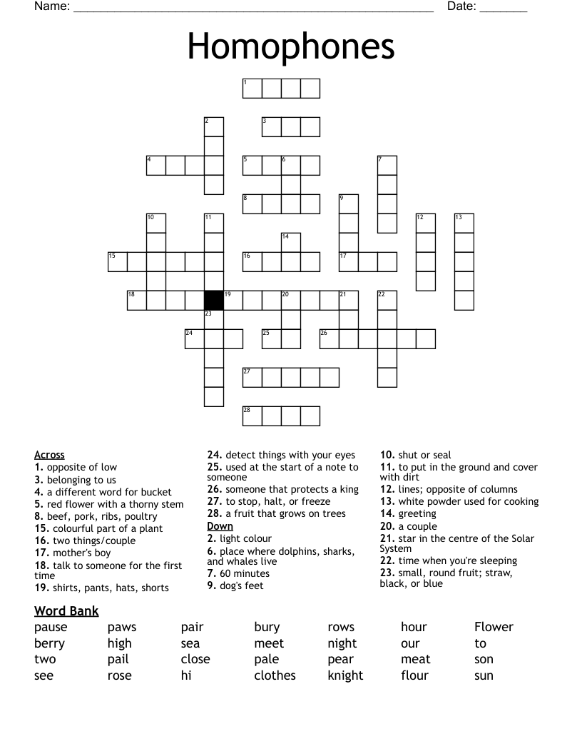 Homophones Crossword