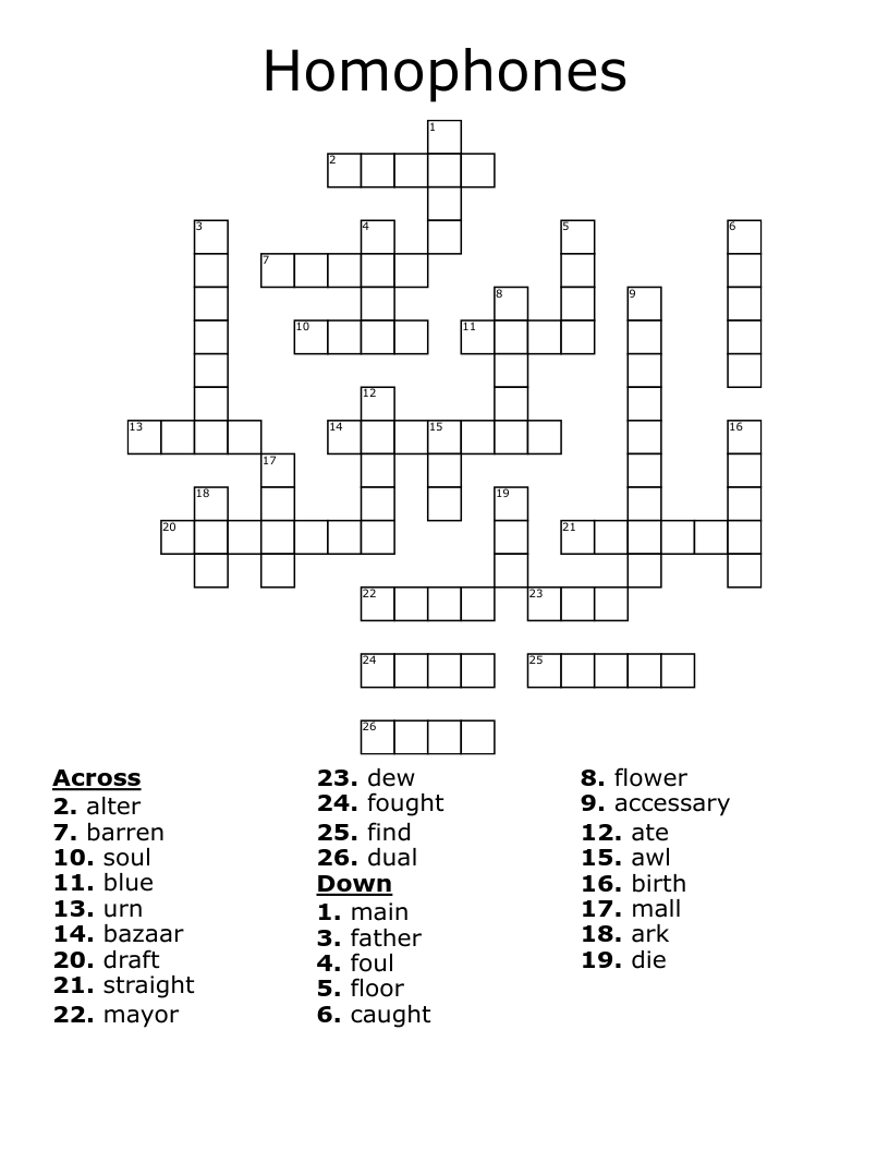 Homophones Crossword