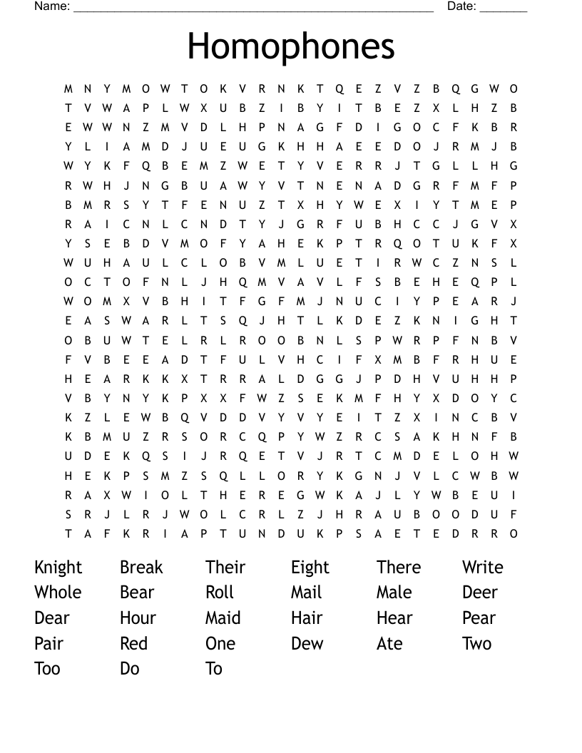 Homophones Word Search