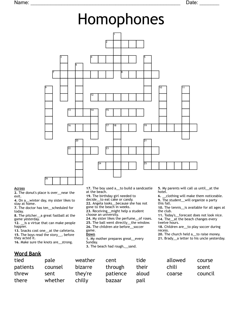 Homophones Crossword