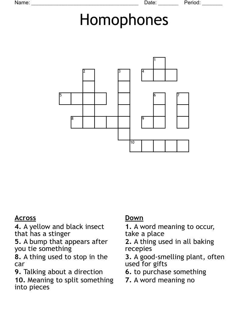 Homophones Crossword