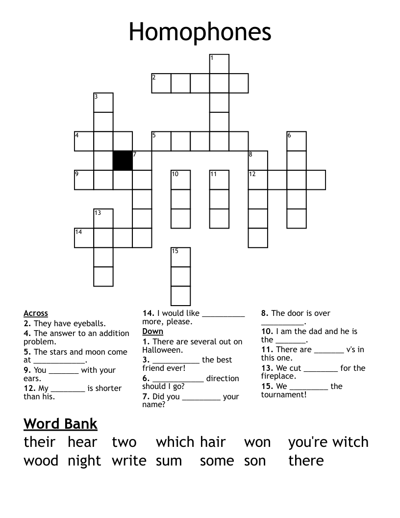 Homophones Crossword