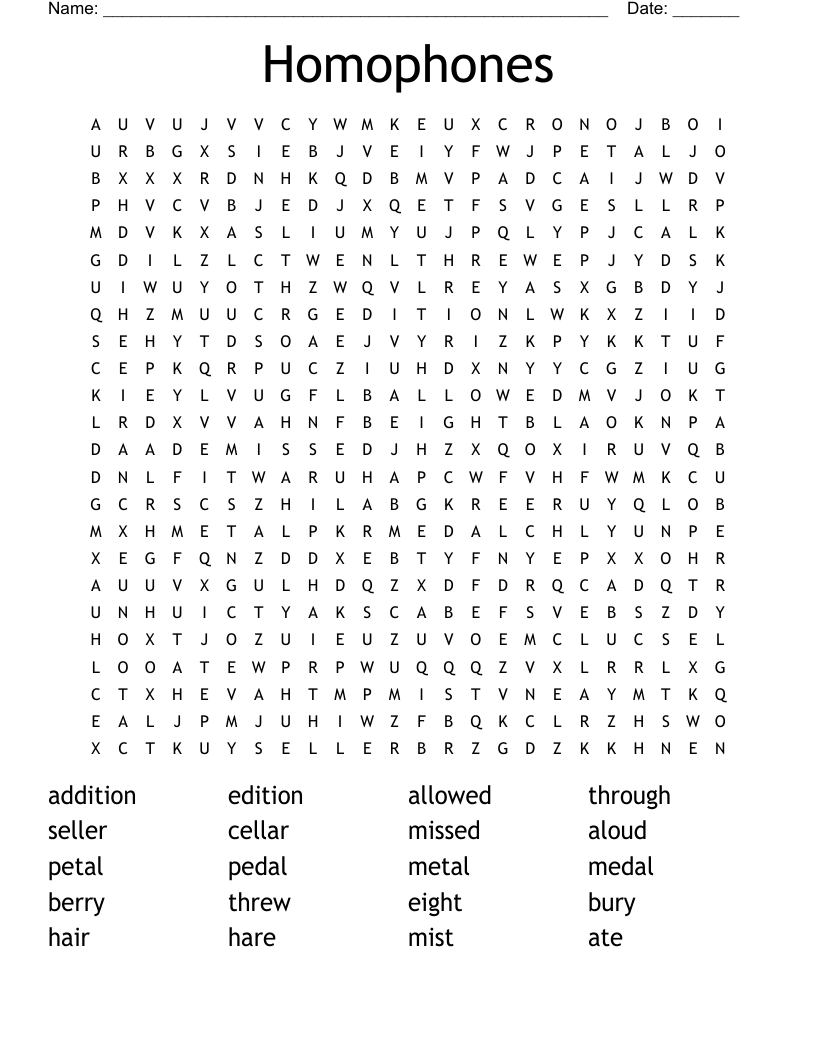 Homophones Word Search