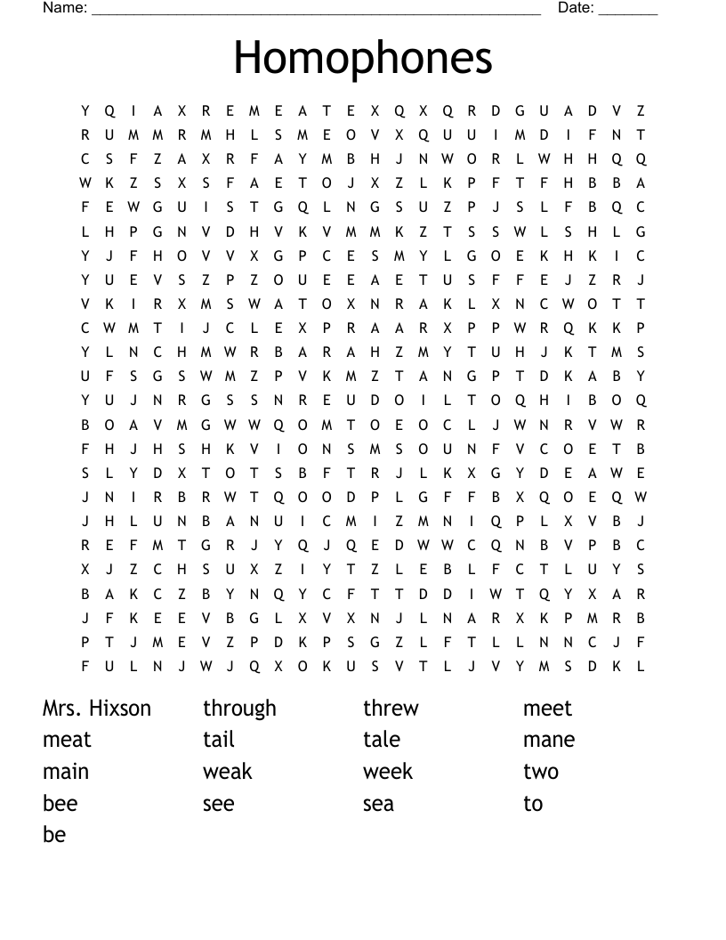 Homophones Word Search