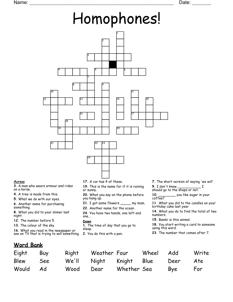 Homophones! Crossword