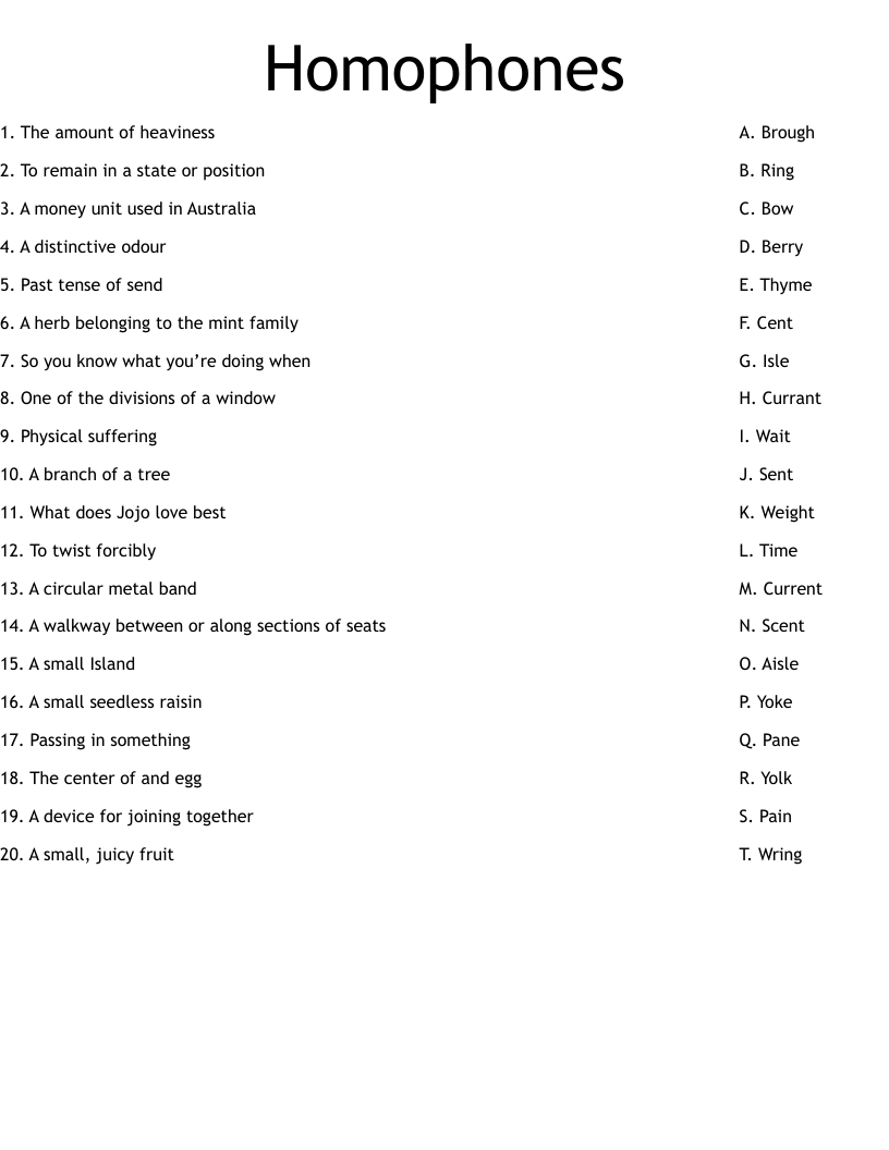 Homophones Worksheet