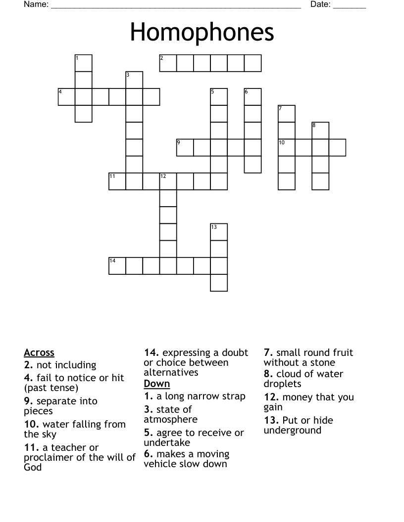 Homophones Crossword
