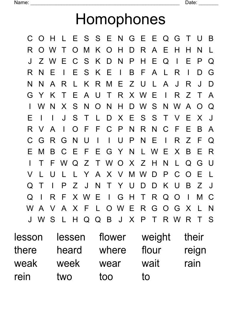 Homophones Word Search