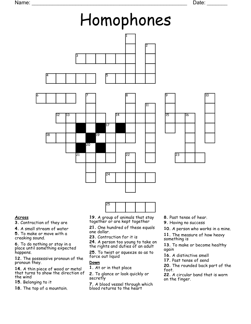 Homophones Crossword